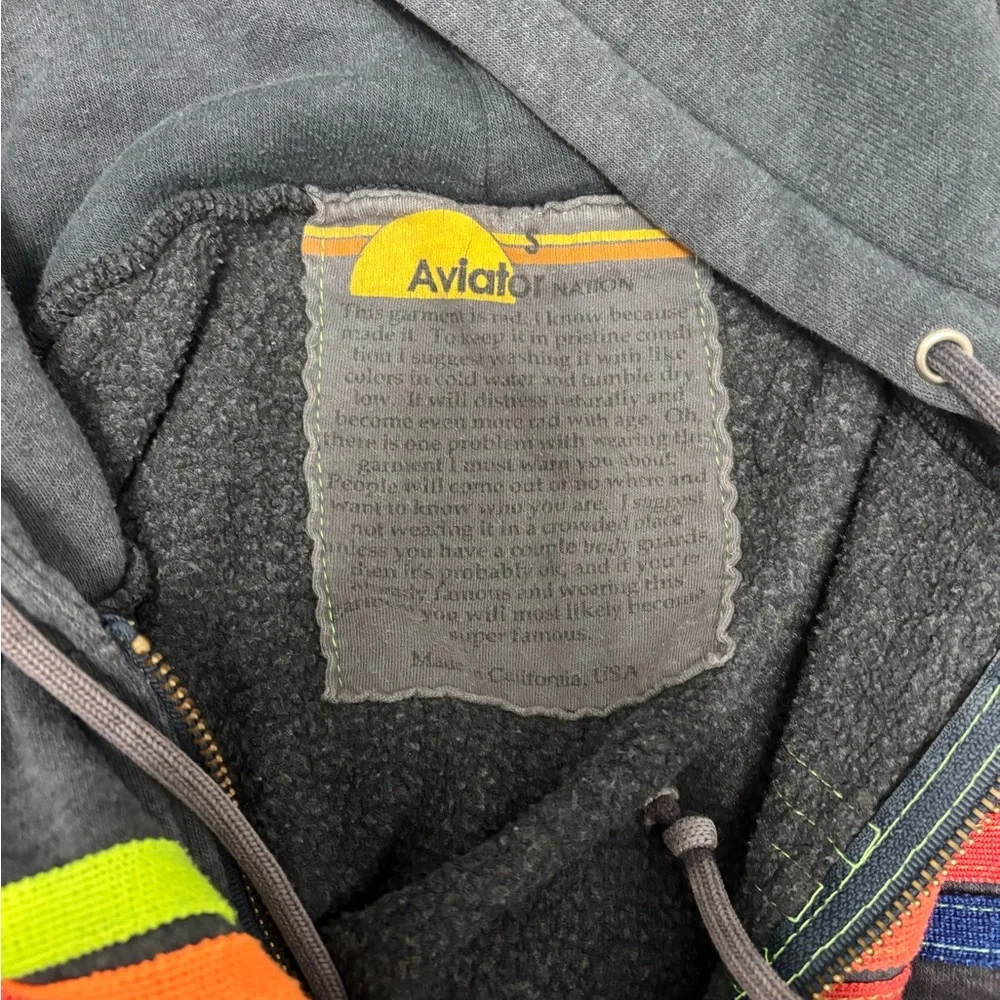 Aviator Nation 5 Stripe Gray Zip Up Sweatshirt - Picture 4 of 4